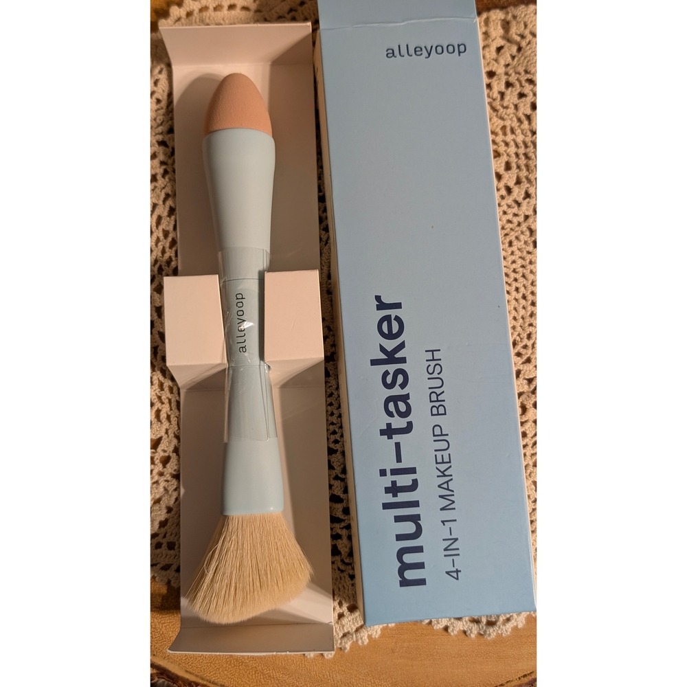 NIB Alleyoop Multi-Tasker 4-in-1 Makeup Brush Blue Travel Tool